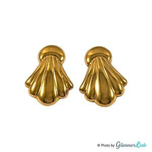 Vintage 1980s Avon Draped Fan Plume Trail Gold Tone Pierced Earrings